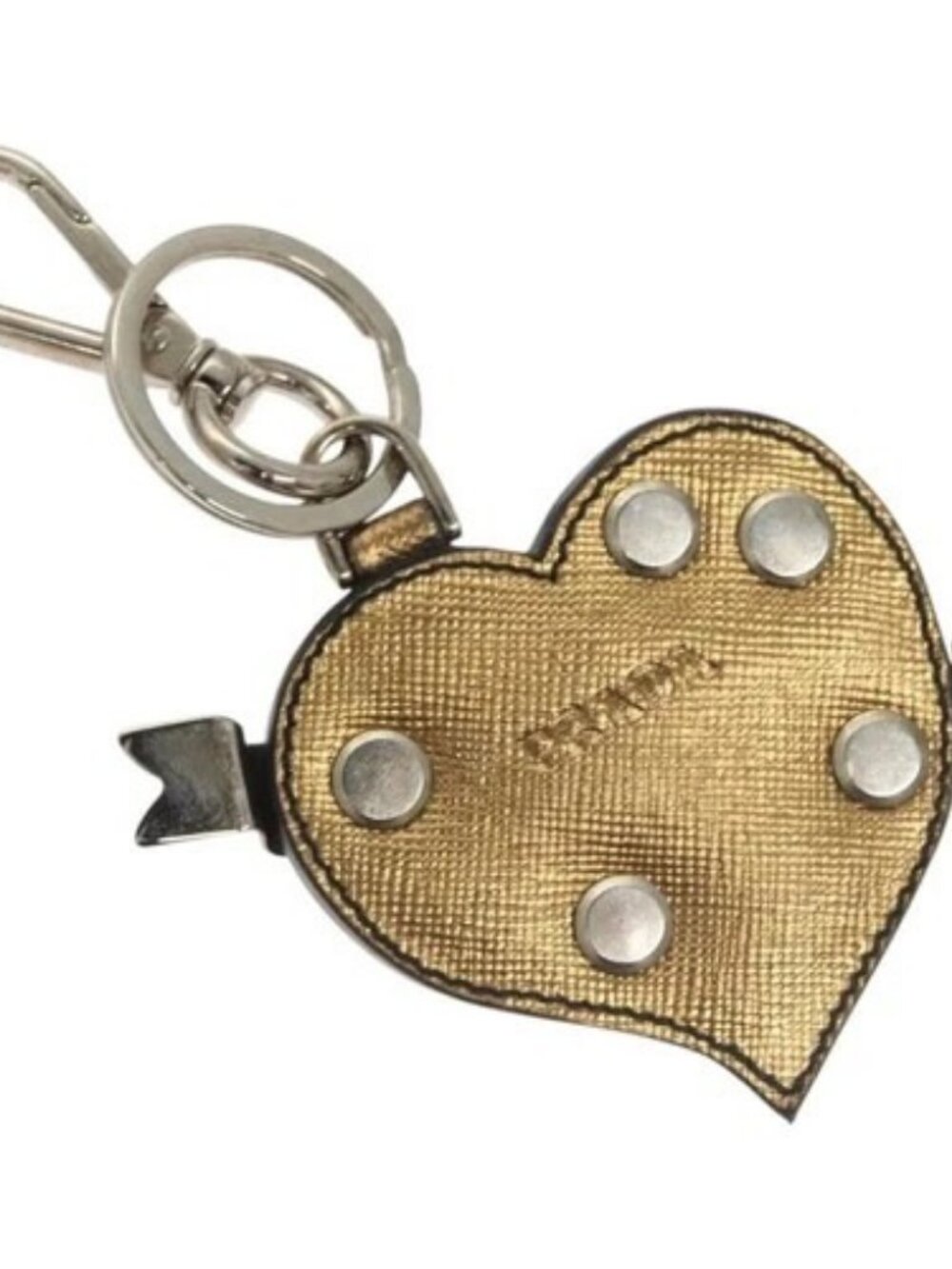 PRADA Key Holder Safiano leather Gold Tone Auth ac3756